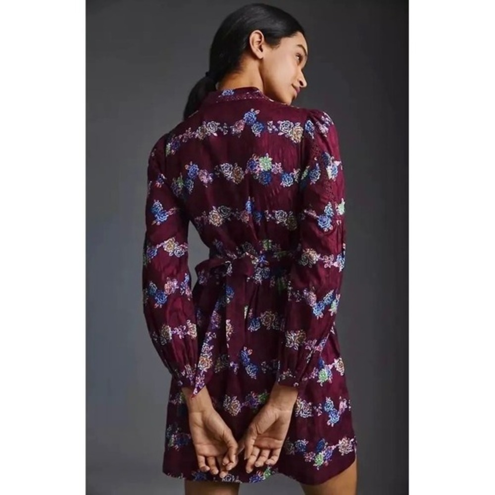 BY ANTHROPOLOGIE Mini Tunic Long Sleeve Dress Floral Lace Trims Purple X-Small - Picture 9 of 15